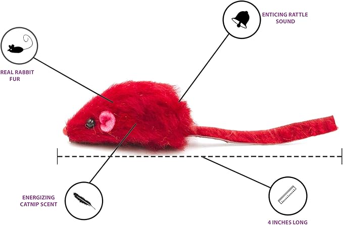 20 I Love You Romantic Cat Mice Toys with Catnip and Rattle Sound Made of Real Rabbit Fur Interactive Catch Play Mouse Toy for Cat, for St Valentine's Day, Anniversary, New Year