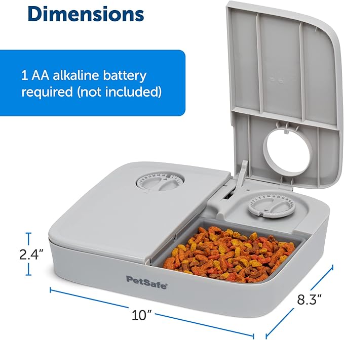 PetSafe Analog 2 Meal Programmable Pet Feeder, Automatic Dog and Cat Feeder - Dry or Semi-Moist Pet Food Dispenser, Slow Feed Portion Control (3 Cup/16 Ounce Total Capacity), Tamper-Resistant Design
