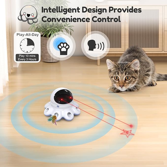ORSDA 2-in-1 Cat Laser Toy, Automatic Cat Toys for Indoor Cats, Laser Interactive Cat Toy, 8 Holes Mice Whack A Mole Moving Feather, USB Rechargeable Electronic Kitten Toys