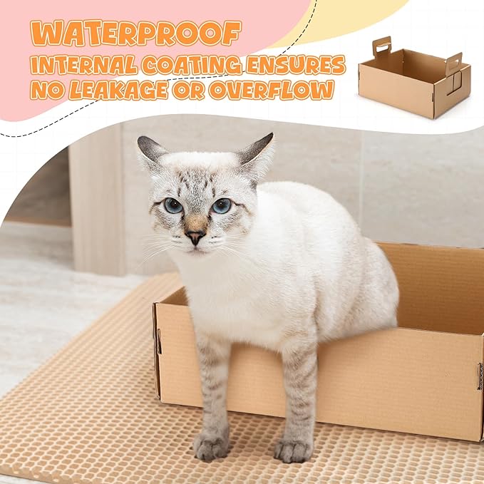 10 Pcs Disposable Litter Boxes for Cats, 17 x 13 x 6 Inches Paper Cat Litter Tray Waterproof, Leakproof, Foldable, Portable Travel Toilet for Cat Kitten Hamster Rabbit Guinea Pig