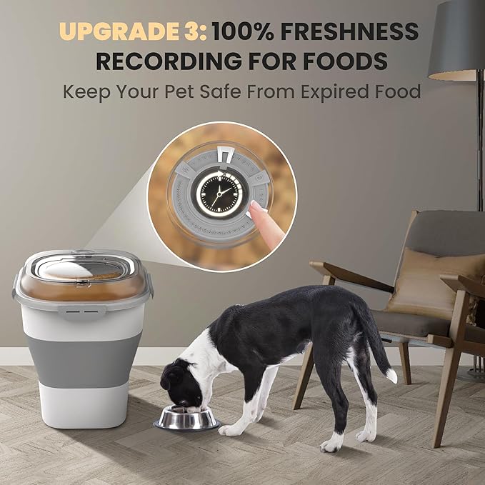 28-30 Lbs Airtight Dog Food Storage Container,Collapsible Dog Food Container with Airtight Lid,Wheels, Date Track,Large Pet Food Storage Container for Rice,Flour,Dog Food Scoop,2PCS Containers