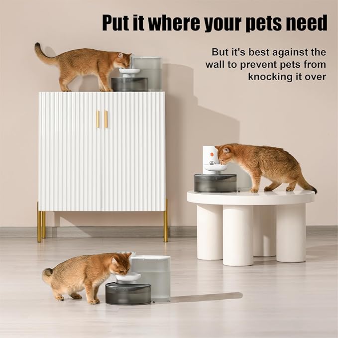 Smart Pet Water Fountain, Automatic Small Dog Water Fountain, Wireless Cat Water Fountain with Self-Filling Water Bowl, Cat Water Dispenser No Filter, Rechargeable, Noiseless, Long Battery Life