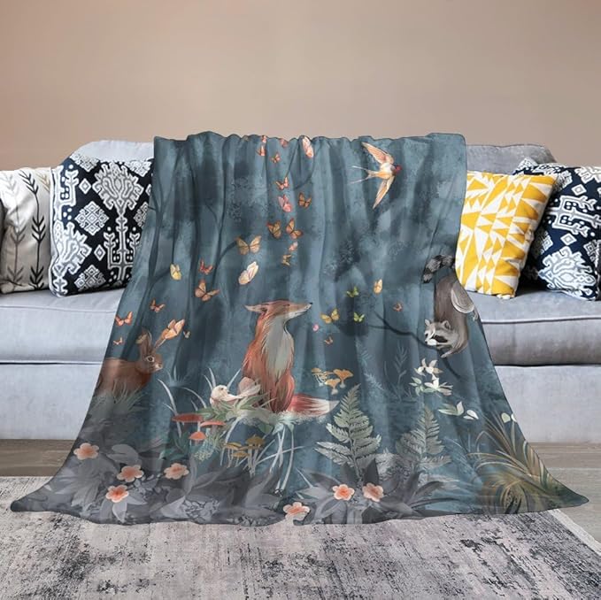 Fox Print Blanket Rabbit Red Panda Forest Animals Throw Blankets for Couch Sofa Stuff Decor Soft Cozy Fleece Plush Flannel Bedding Blanket Gifts for Baby Girls Boys Kids Adults Lover Men Women 40"x50"