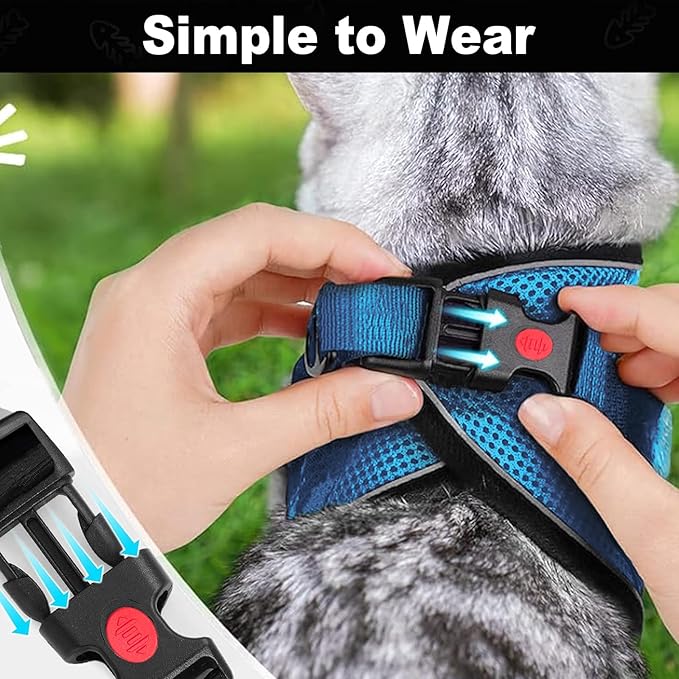 Cat Harness and Leash for Walking, Retractable Cat Harnesses and Leash Set Escape Proof, Breathable Soft Kitten Harness Small Large Cat Harness for Travel Training and Walking, Blue, XXS
