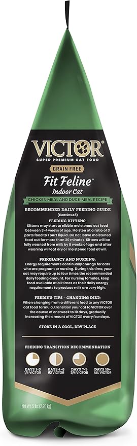 Victor Super Premium Cat Food – Grain Free Fit Feline - Dry Cat Food for Indoor Cats - for All Breeds and All Life Stages from Kitten to Adult, 5lb