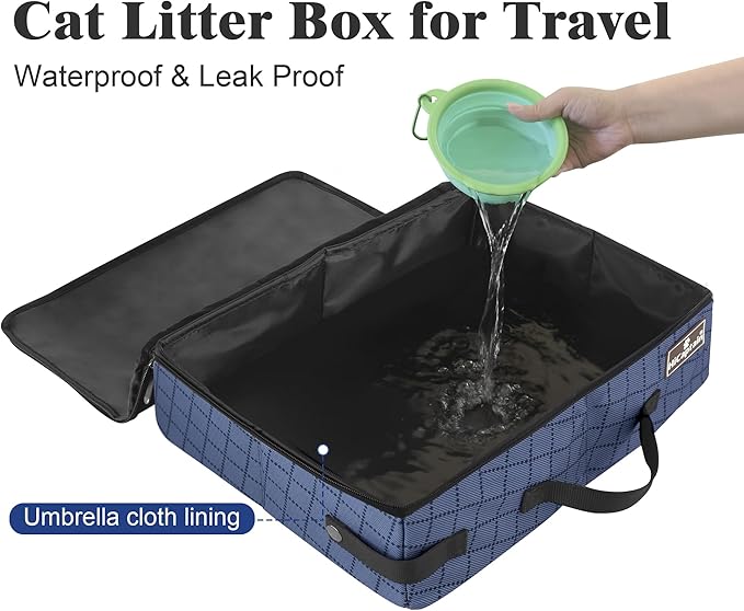 HiCaptain Portable Litter Box for Cats, Collapsible Travel Litter Box with Lid, Handle and Storage Pocket, Foldable Litter Box for Small Medium Cats Leak Proof, Waterproof, Odor Free-Blue