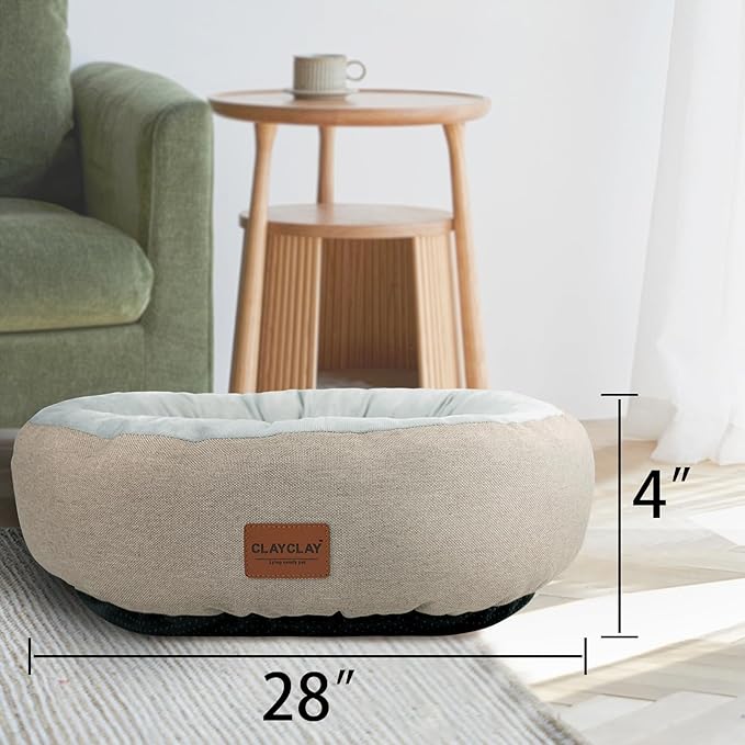 Cozy Round Cat Bed – Soft, Comfortable Cushion for Cats & Kittens – Non-Slip, Machine Washable, Plush Sleep Bed for Cats, Ideal for Resting & Napping (Khaki & Large)