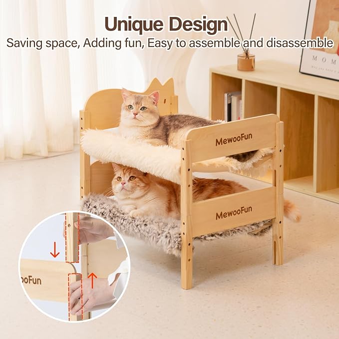MEWOOFUN Cat Hammock Bed Elevated Pet Bed for Indoor Cats or Puppy, 21.7" X 16" Floor Standing Dog Bed Pet Resting Hammock for Cats & Small Dogs (Plush Beige)
