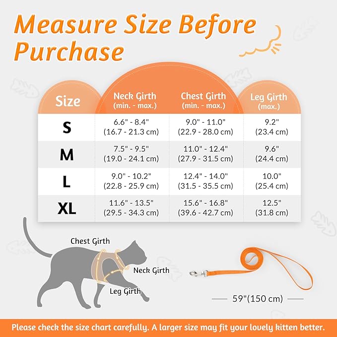 rabbitgoo Cat Harness and Leash Set for Walking Escape Proof, Adjustable Soft Kittens Vest with Reflective Strip for Cats, Comfortable Outdoor Vest,Light Orange,S