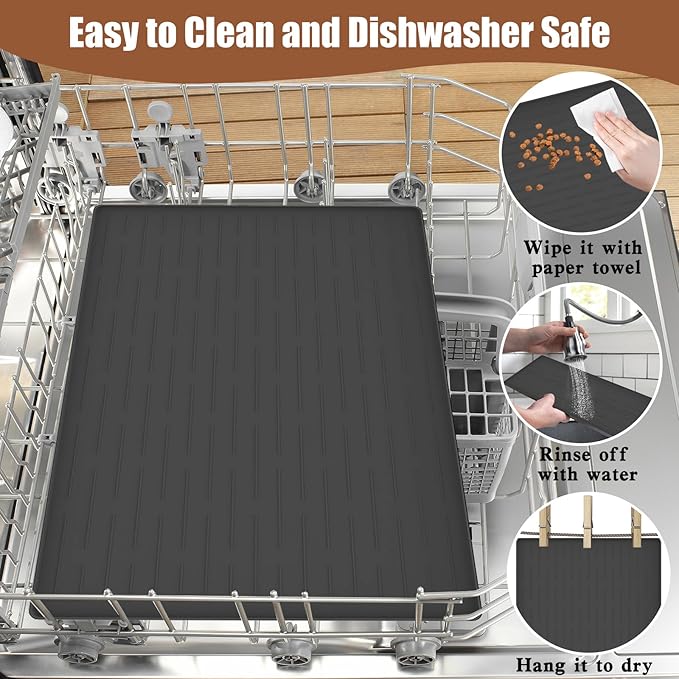 Dog Food Mat, Silicone Dog and Cat Mat for Food and Water Bowls, Waterproof Raised Edge Pet Feeding Mat for Contain Spills Protects Floors, Multiple Colors & Sizes for Pets (18"x12", Deep Green)