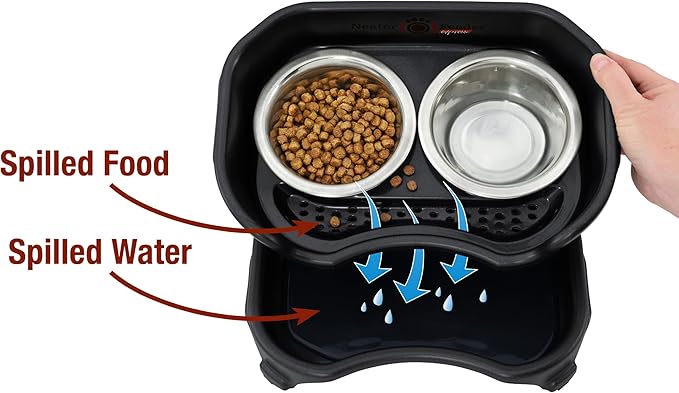 Neater Feeder Express Mess Proof Dog Bowls Elevated for Small Dogs – Made in USA – No Spill Raised Dog Food Bowl Stand, Stainless Steel Dog Food and Water Bowl Set, Elevated Dog Bowl Set, Black