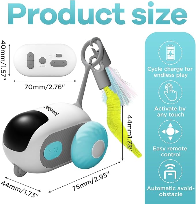 Turbo Tail 3.0, Teazys Cat Toy Turbo Tail, Smart Remote Control Electric Interactive Cats Toy, Type-C Rechargeable Turbo Tail Mouse Cat Toy with Feathers (2pcs Blue)