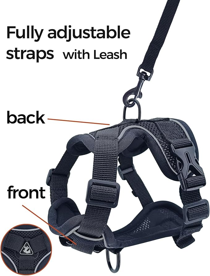 Cat Harness and Leash Set Escape Proof Tactical Large Kitten Harness Emotional Support Cat Vest, Black, L
