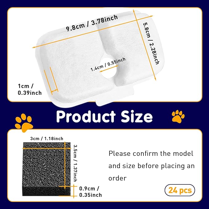 24 PCS Cat Water Fountain Filter Replacement for Petlibro - Pre-Filter Sponges Compatible with PLWF105, PLWF115, PLWF005 - Keep Your Pet Libro Fountain Clean and Fresh with PET Standard Filters