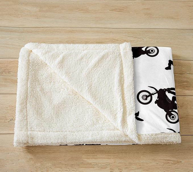 Motocross Rider Fleece Throw Blanket for Bed Sofa Couch Kids Extreme Sports Motorcycle Fuzzy Blanket Dirt Bike Motorbike Sherpa Blanket Boy Room Decor Plush Blanket Queen 90"x90"