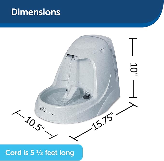 PetSafe Drinkwell Platinum Cat Water Fountain (168 oz/5L) - Pet Fountain for All Pet Sizes, Indoor Use, Encourages More Drinking, Includes Replaceable Carbon Filter, Grey