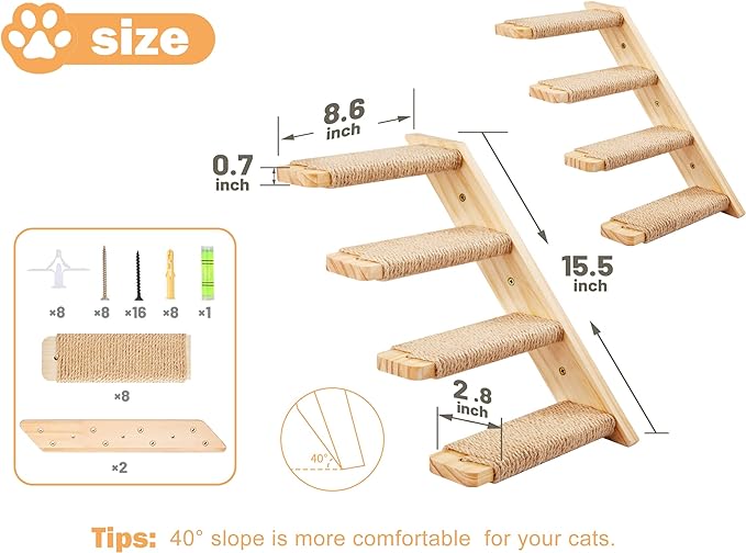 Cat Wall Shelves Stairs Cat Wall Furniture Mounted, 2PCS Cat Shelves & 2PCS 4 Steps Wall Climbing Shelves Scratching Perches for Sleeping, Playing, Climbing