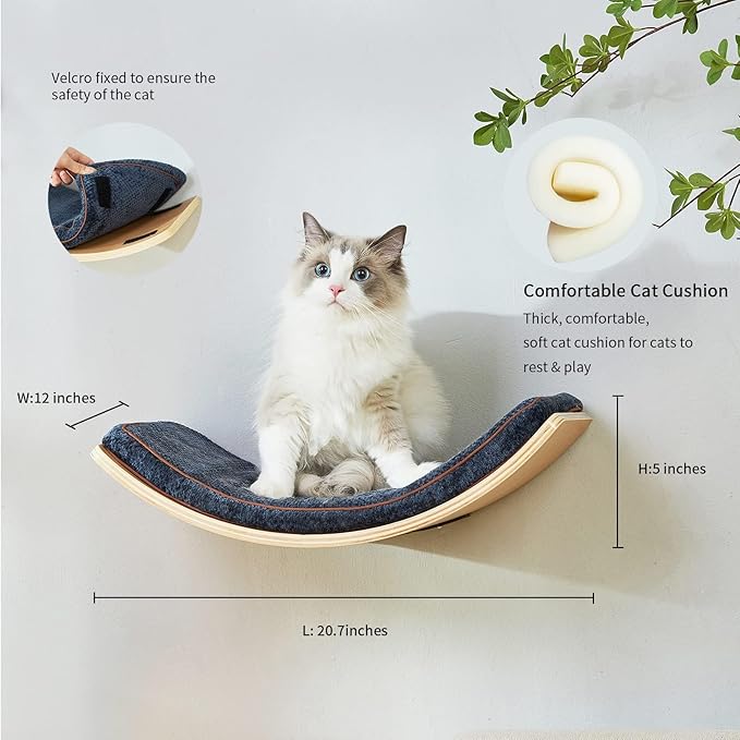 Cat Wall Shelf with Two Steps - Curved Cat Shelves and Perches for Wall (Large Size) - Wall Mounted Cat Furniture for Sleeping, Playing, Climbing, and Lounging