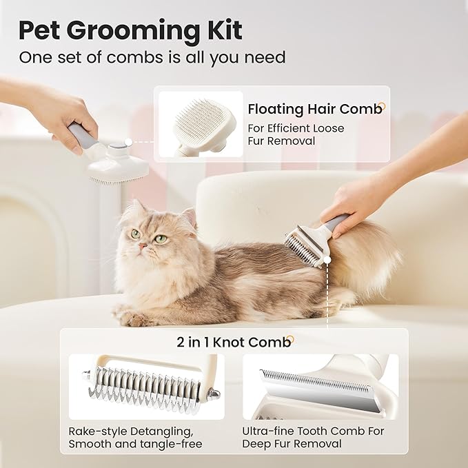 Potaroma 3 in 1 Dog Cat Grooming Set, Double-Sided Deshedding - Dematting Undercoat Rake and Pin Brush, Shedding Brush Pet Hair Deshedder, Green White