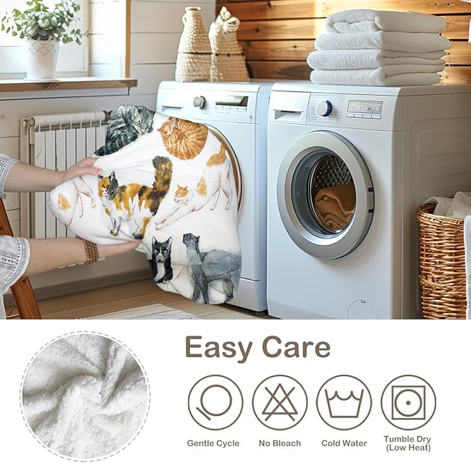 Sleepwish Colorful Cat Fleece Throw Blanket for Couch Chair Fuzzy Kitten Print Plush Sherpa Blanket Gifts for Cat Lovers Kids, Queen(90" X 90")
