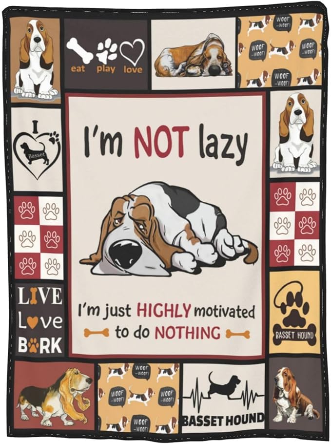 Dollffey Basset Hound Blanket Dog Decor Throw Blanket Super Warm Soft Plush Lightweight Fleece Flannel Cute Basset Hound Stuff Blanket Gifts Girls Baby Kids Women Boys Winter Couch Bedding 40/''X50/''