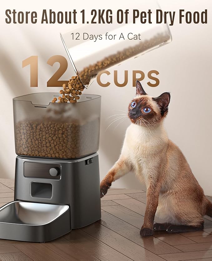 oneisall Automatic Cat Feeder, WiFi Cat Food Dispenser with App Control, Auto Cats Feeder Automatic for Dry Food, Smart Pet Food Dispenser with Portion Control for Small Pets Indoor