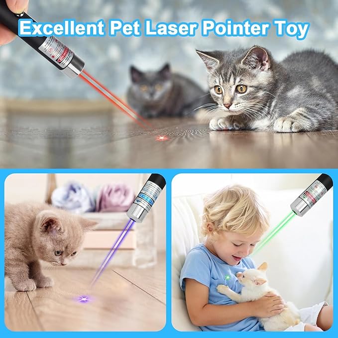 3Pcs Cats Toys USB Rechargeable Green Red Blue Light Lazer Presentation Remotes for Indoor Classroom Interactive Teaching (Mixed Color, USB 3 Pack)