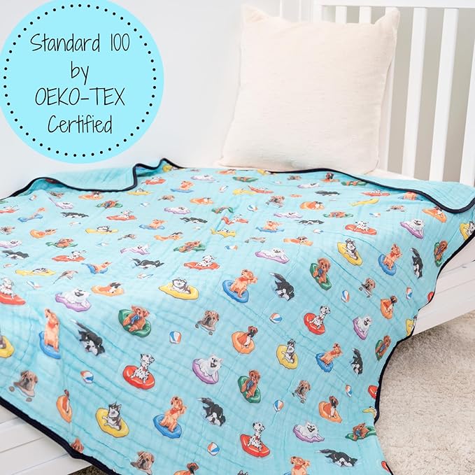 LollyBanks Muslin Baby Blanket 100% Cotton, Muslin Quilt Lightweight, 6 Layers Baby Blankets 47"x 47", Toddler Blanket for Boy and Girl, Nursery Receiving Blankets(Swimming Dogs Print)