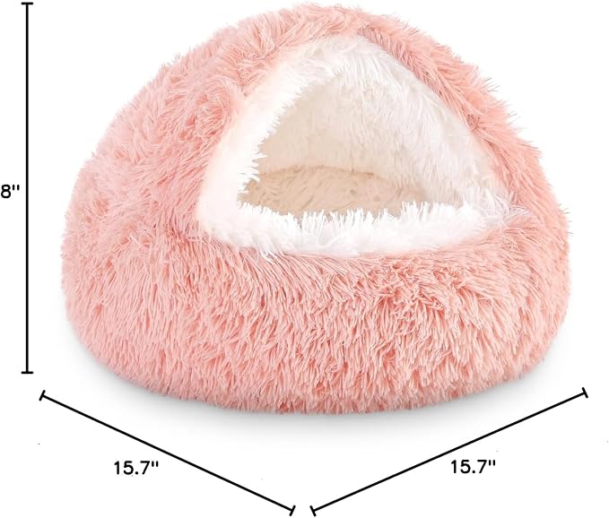 NOYAL Dog Bed Round Hooded Plush Cat Cave Donut Anti Anxiety Fluffy Dog Bed for Small Medium Dog and Cat