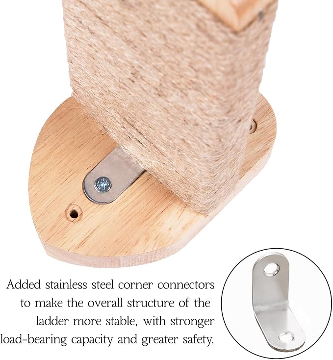 3pcs Cat Wall Steps, Cat Climbing Wall Mounted Cat Furniture, Cat Wall Shelves Cat Steps for Wall with Hemp Rope Covered, Solid Wood Cat Ladder for Cats Playing and Climbing (Standard-Wood)