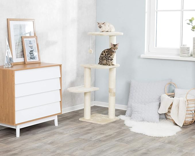 TRIXIE Pet Products Altea Cat Tree (Beige with paw prints), large (16 x 16 x 46 in.) (43884)