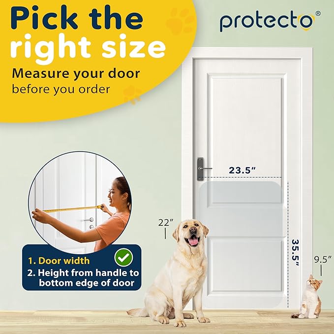 PROTECTO® Cat & Dog Scratch Door Protector for Indoors & Outdoors - 35.5" x 24 Transparent Door Protector from Dog Scratching, Smooth Deterrent Surface - Easy Installation with Sticky Pads
