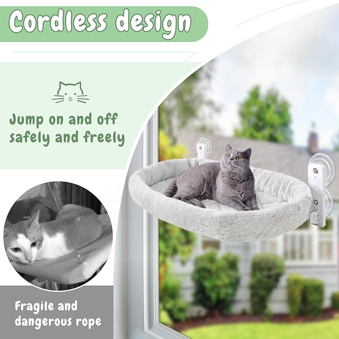 Sunhoo Cat Hammock Perch for Window Seat Bed Indoor Cats Lounger Window Sill Ledge Foldable Kitten Shelf Cordless No Drilling Washable Plush Cushion Heavy Duty Metal Frame 21 * 11.8 in Easy Assembly