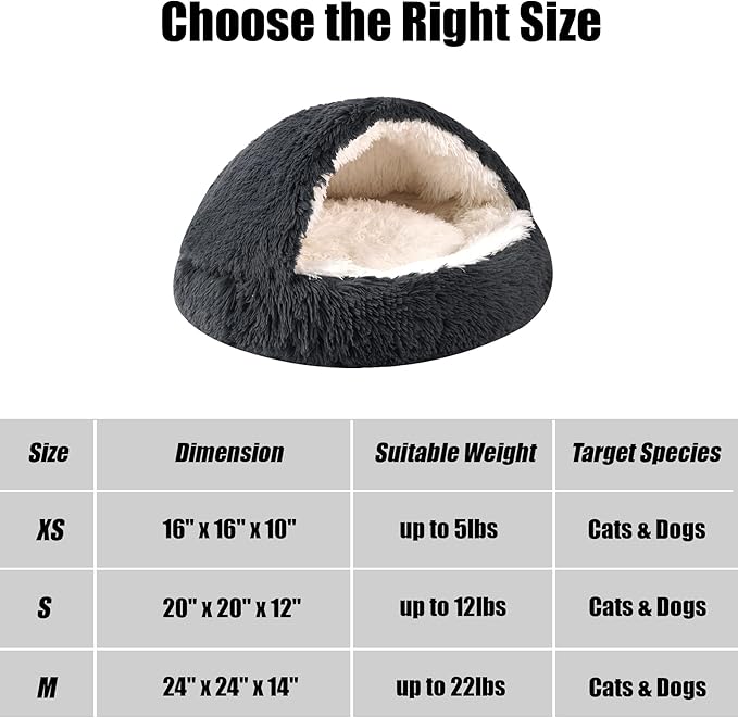 HYQ Dog Bed for Small Dogs, Cozy Cat Cave Bed, Cat Beds for Indoor Cats Washable, Non-Slip Cat Beds, Calming Dog Bed with Hooded Cover, Dog Bed with Cover for Small Medium Pets(Dark Grey, 16×16 Inch)
