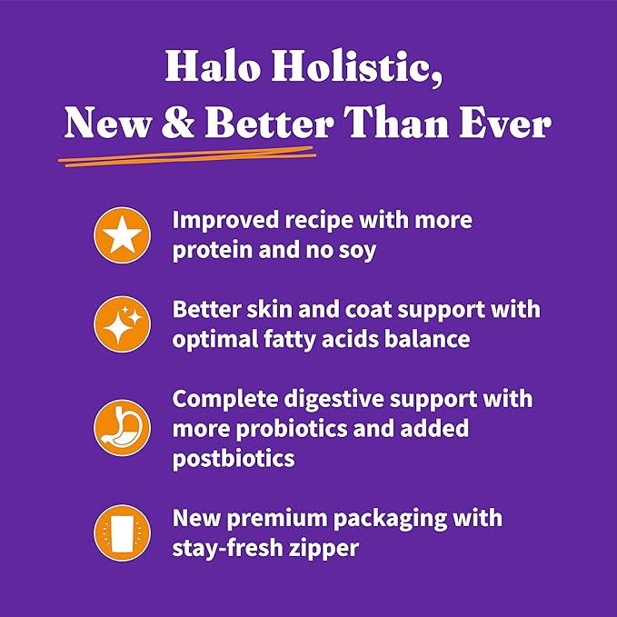 Halo Holistic Kitten Food Dry, Grain Free Cage-free Chicken Recipe, Complete Digestive Health, Dry Cat Food Bag, Kitten Formula, 3-lb Bag
