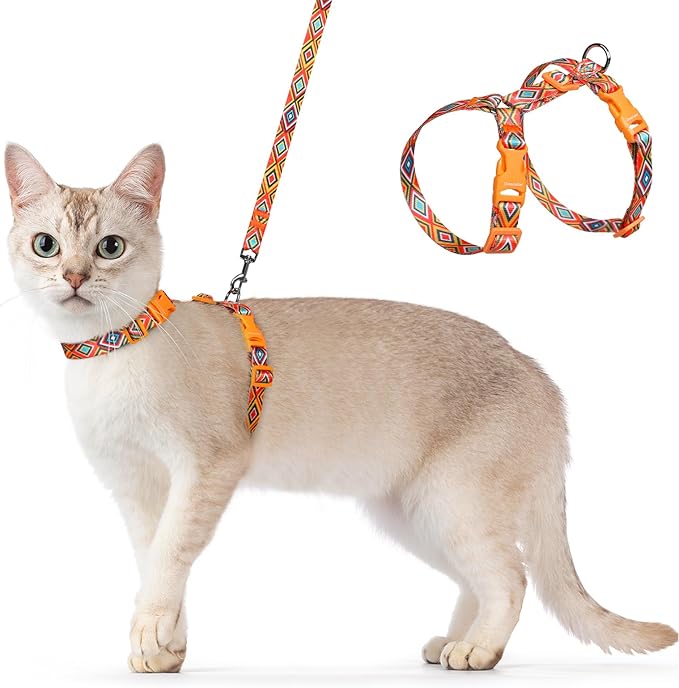 Dooradar Cat Harness and Leash, Escape Proof Adjustable Kitten Vest, Lightweight Soft Pet Straps, Easy Wearing for Small Medium Kitty Safe Walking Travel Control, Orange & Black, M