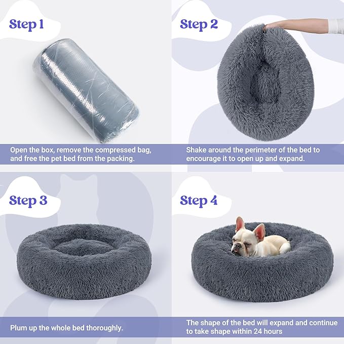 rabbitgoo Calming Dog Bed for Small Medium Dog, 27 inches Pet Bed Machine Washable, Non-Slip Round Fluffy Plush Faux Fur Dog Bed, Soft Donut Cuddler Cushion for Small Dog, Dark Grey