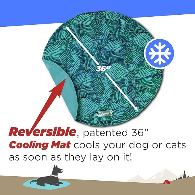Coleman Round Reversible Cooling Pet Mat, Large, 36", Navy and Teal