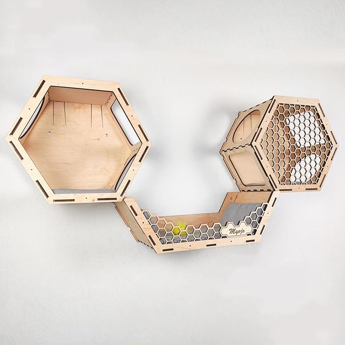Cat Shelves Hammock for Wall Climbing and Cat Bed,Cat Wall Furniture Set with 3 Scratching Steps and Washable Bed Mat,Cat Shelf for Wall-23.7x10.7x7.5 inches