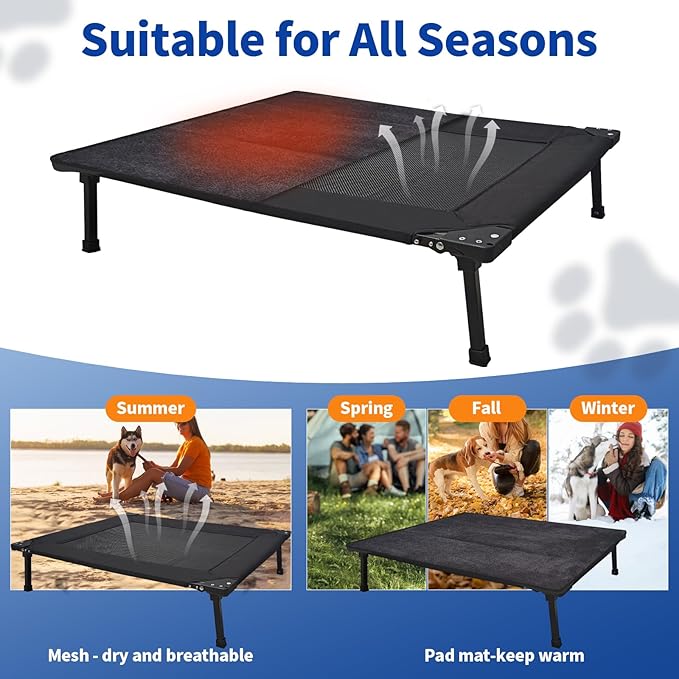 Pozico Foldable Dog Bed Cooling Raised Dog Bed with Metal Frame, Portable Dog Cots, Easy to Clean, Breathable Mesh, Small/Medium Dogs Cats Pets Bed, Indoor Outdoor Use, Travel, Camping, Black-M