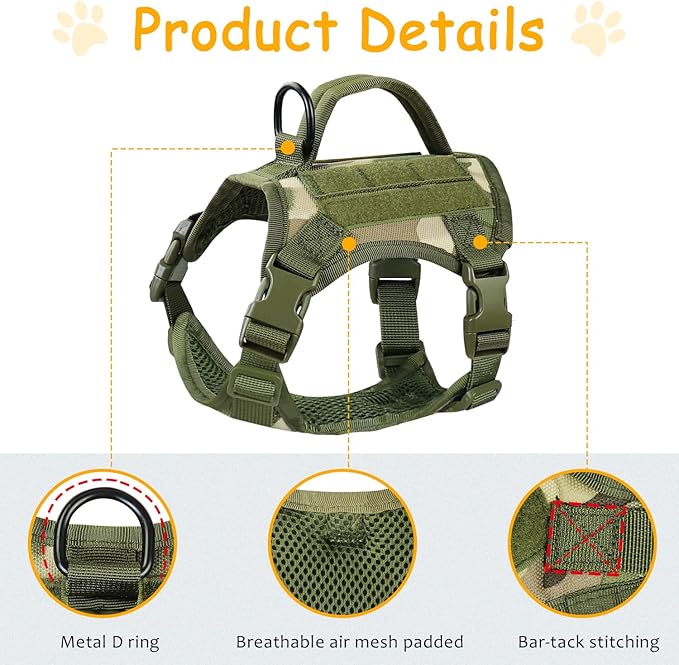 Tactical Cat Harness for Walking, Adjustable Escape Proof Pet Vest for Large Cat,Easy Control Breathable Cat Vest with Handle,Molle Patches (Camo Green, L)