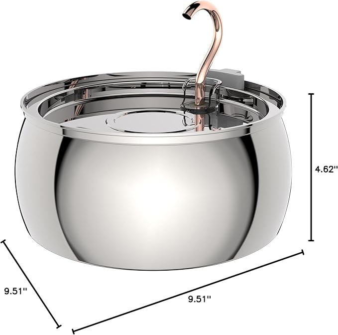 Tomxcute Cat Water Fountain - 4.0L/135oz Gooseneck Copper Faucet Design Cat Fountain for Drinking - Large Capacity Stainless Steel Cat Water Fountain - Comes with 3 Replacement Filters
