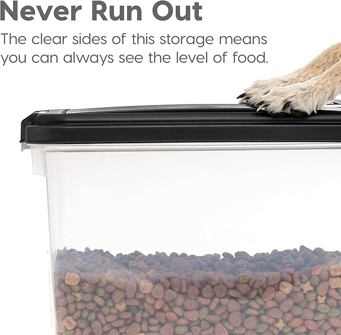IRIS USA Airtight Dog Food Storage Container, Up to 54 lbs, Attachable Wheels, For Dog Cat Bird and Other Pet Food Storage Bin, Keep Fresh, Translucent Body, Easy Mobility, Black