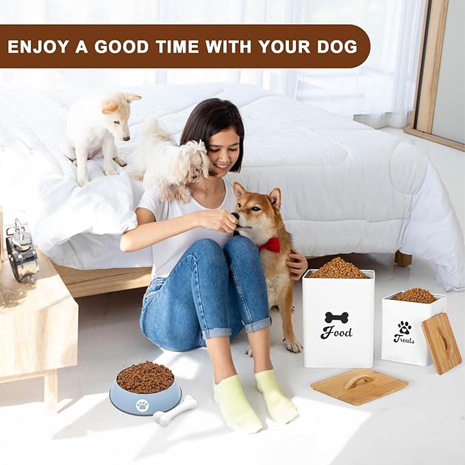 Dog Treat Container 2PCS, Dog Food Storage Container with Lids Airtight, Dog Treat Jars for Kitchen Counter-7+3Lbs, Small Dog Cookie Jar for Storage, Pet Treat Container (Upgraded) White