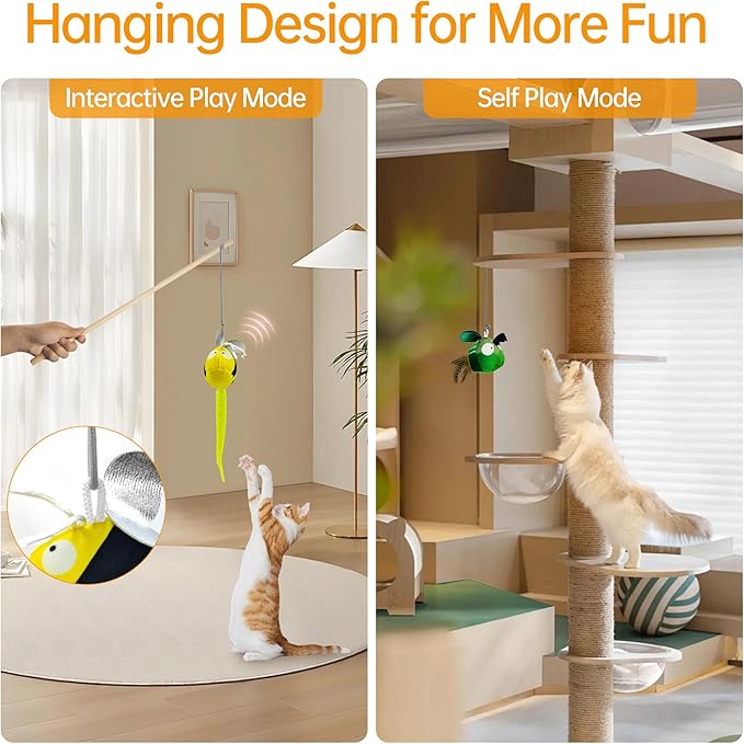 Chirping Cat Toys Hanging Cat Feather Toy - Catnip Interactive Cat Toys for Indoor Cats - Automatic Cat Toy for Cat Exercise & Kicker to Self Play (Emerald Pangpang)