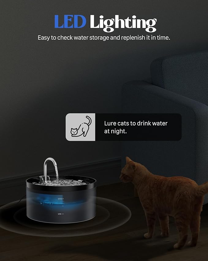 Cat Water Fountain for Cats Indoor: 108oz/3.2L GIOTOHUN Cat Fountain - Silent Pet Water Fountain for Drinking - Black Cat Drinking Founttain - Faucet Pet Fountain Contains 6 Filters + 3 Sponges