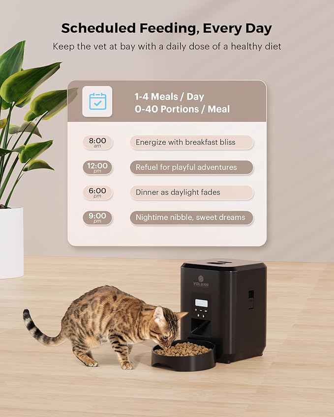 VOLUAS Automatic Cat Feeder - Automatic Pet Feeders for Cats and Dogs, Cat Food Dispenser for Dry Food, Timed Cat Feeders with Memory Function, 2L Auto Cat Feeder