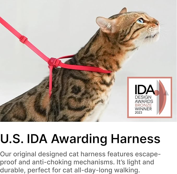 Cat Harness and Leash Set - U.S. IDA Bronze Awarding Design, Escape Proof and Anti-Chocking, for Walking and Training, Lighweight for Kitten and Small Large Cat and Puppy(Blush Pink)