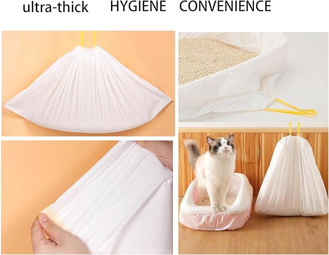 120 Count Cat Drawstring Litter Box Liners 26.6 * 16.7 inches 2 Mils Heavy Duty Leak-proof Cat Poop Bags Extra Durable Compatible with Litter Robot 3 & 4, 10-12 Gallons