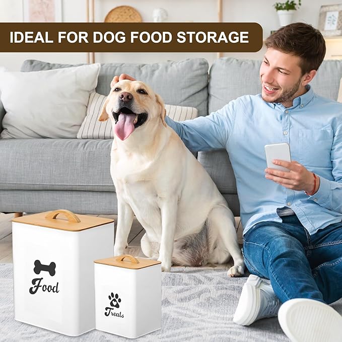 Dog Treat Container 2PCS, Dog Food Storage Container with Lids Airtight, Dog Treat Jars for Kitchen Counter-7+3Lbs, Small Dog Cookie Jar for Storage, Pet Treat Container (Upgraded) White